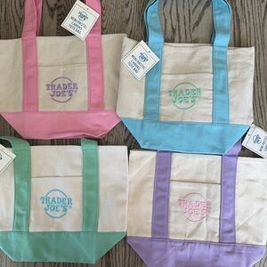 Trader Joe’s mini Canvas Tote Bag Set of 4 - Pink, Blue, Teal and Purple